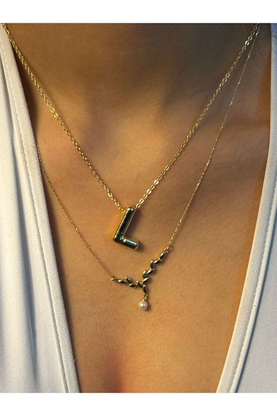 Asef Hediye Gold Balloon Letter Necklace - Letter L Tarnish Stainless Steel