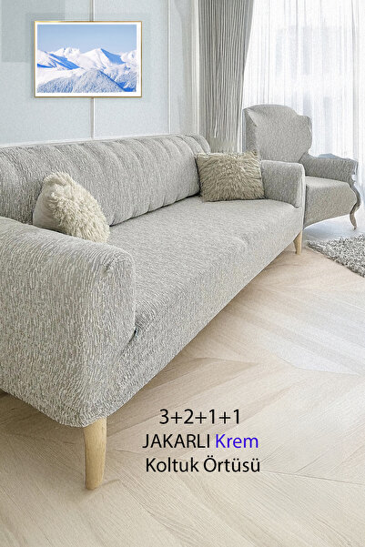 BAQDO Jakarlı Çubuk, Düz Desen 3 2 1 1 Lastikli Koltuk ,kanepe ,çekyat Örtüsü...