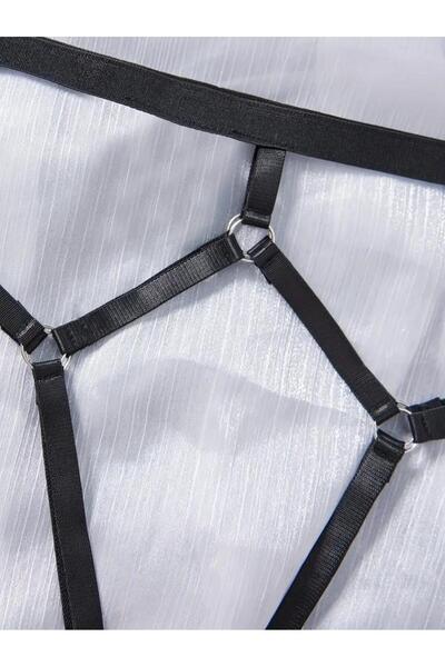Maly Love Kadın Siyah Halka Detaylı Harness Tanga String