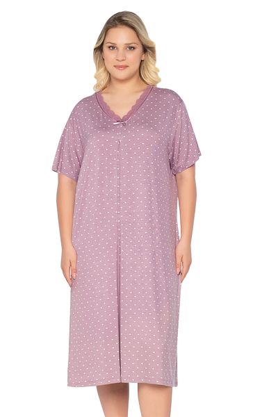 Cotpark Patterned Lace Short Sleeve Plus Size Nightgown - 12082