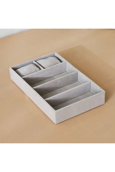 Home Box Velour 5-Compartment Jewellery Tray with 2 Pillows for Watches