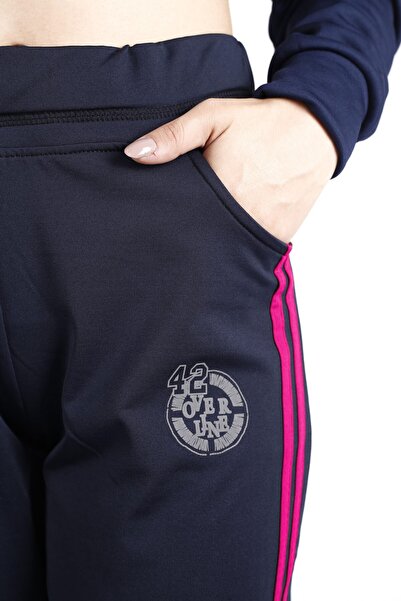 Azıcık Akıllı Γυναικεία καλοκαιρινή αθλητική φόρμα Navy Blue Fabric Fuchsia ριγέ εύκαμπτη με τσέπες κατάδυσης 21KESAAKT2