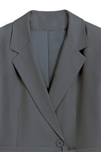 praye Jachetă Blazer Gri - Curea mobilă Detaliată