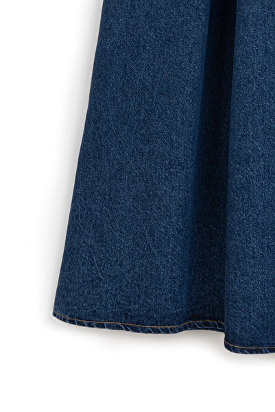 praye Cepli Kloş Denim Etek Mavi