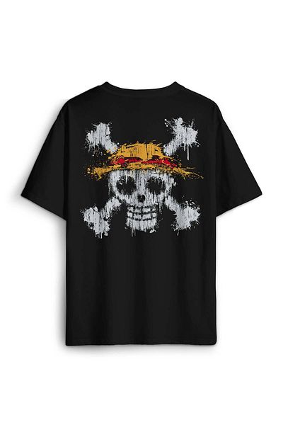 Kendim Seçtim One Piece Anime Patterned - Μαύρο μπλουζάκι Relax Fit Oversize