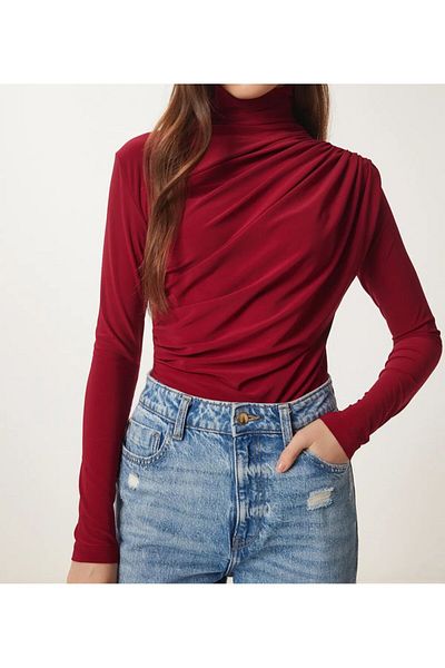 Butik İnci Wears Women's Gather Detailed Stand Collar Sandy Blouse