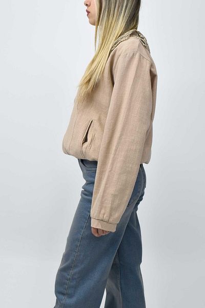 birizmoda Μπουφάν Bomber με μπεζ γιακά με δαντέλα