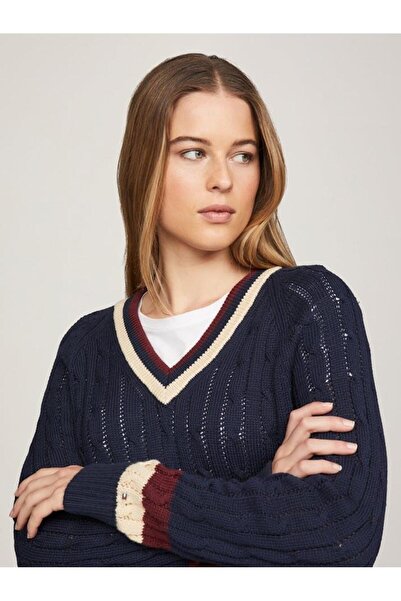 Tommy Hilfiger VARSITY CABLE V-NK SWEATER LS