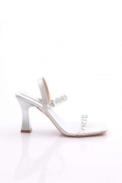 DGN Pantofi de seara cu toc cu siret pentru dama din satin argintiu 21103128