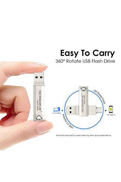 MicroDrive 64 GB FLAŞ BELLEK USB MİNİ METAL 3,0 ÇİFT BAŞLIK TYP-C GÜMÜŞ USB DEPOLAMA