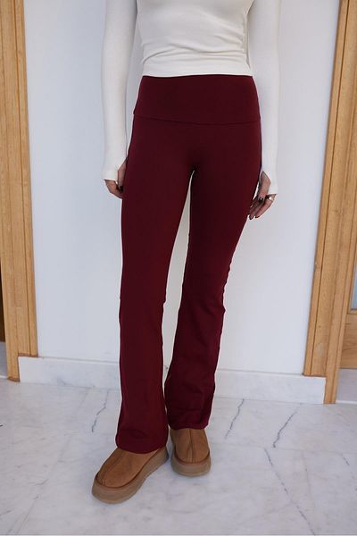 Askı Nişantaşı Burgundy High Waist Corset Detailed Spanish Leg Leggings