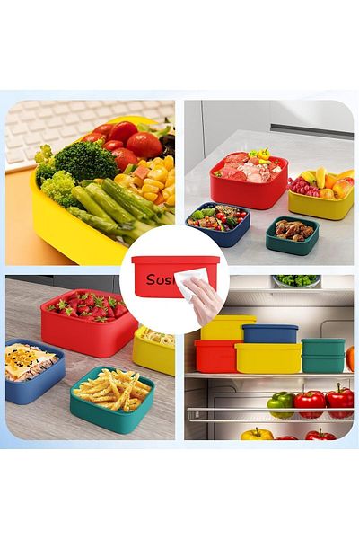 COOYA Silicone Bento Lunch Box, Leak-Proof,2100ML,Red