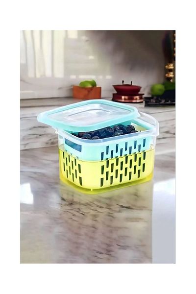 Mu Art Pickle and Olive-Cheese Storage Container with Strainer and Washing Bowl 1.6Lt Royaleks-Ak511