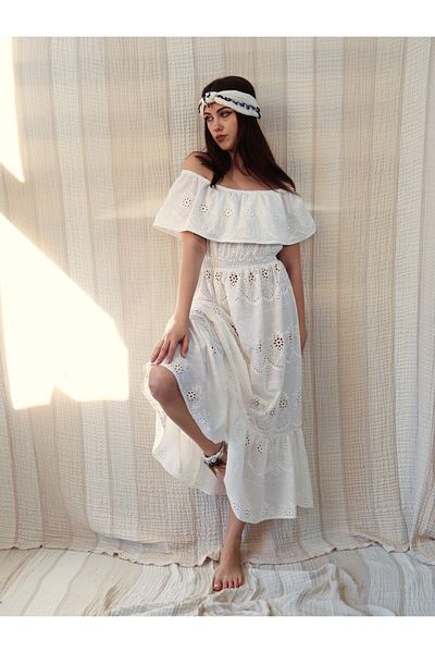Su Koleksiyon Demre Madonna Collar Scallop Dress