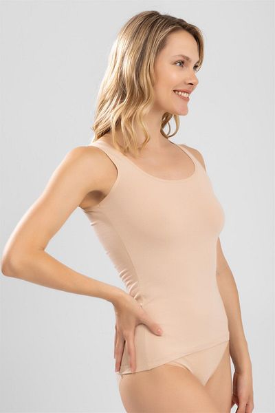 BAYKAR Women's Cotton Thick Strap Deep Oval Collar Plain Undershirt Skin Color