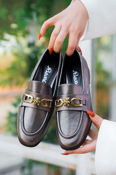 Parponi Jill Platinum Moccasin - Γυναικεία δερμάτινα παπούτσια με αγκράφα