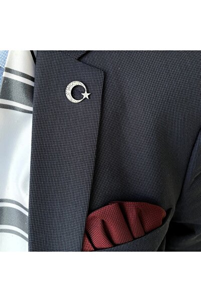 Sima Silver Gümüş Ayyıldız Bayrak Figürlü Kelimei Tevhit Allah Yazılı Erkek K...