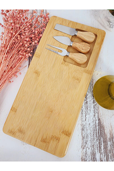 ERKUGO Bamboo Presentation Board, Fork - Spatula - Knife Set, Cutting Board, Serving Tray
