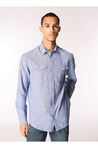 Jack & Jones Slim Fit Mavi Erkek Gömlek JCOSHERIDAN LINEN BLEND SHIRT LS