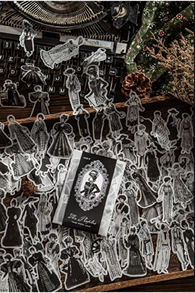 SF SCRAPBOOK KIRTASİYE Vintage Tarz Siyah Beyaz Retro Kadın Figür Sticker Set...