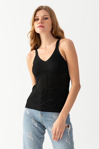 Irmak Kerekli Women's Black Halter Neck Perforated Knitwear Undershirt Women's Undershirt 171810