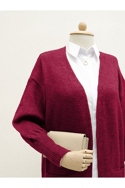 Modamorfo Yumoş Double Pocket Knitwear Cardigan - Claret Red