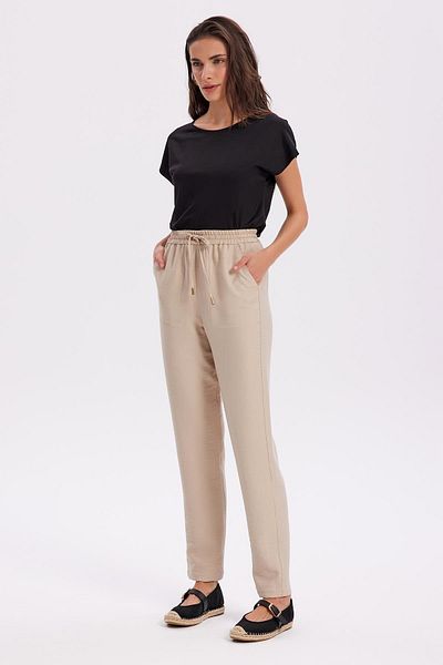 Masha Kate Beige Colored Tie Waist Trousers