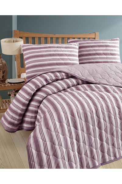 luxtex Single Quilted Striped Patterned Fiber Filled Multi-Purpose Bedspread