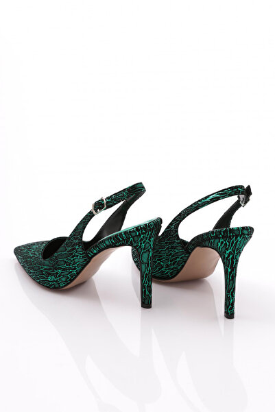 DGN Women's Open Back Pointed Toe Heeled Shoes Green Patterned 210835910