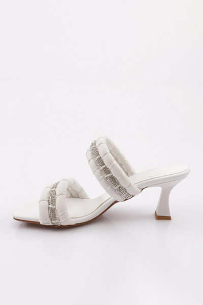 DGN Жіночі тапочки на підборах з срібними камінцями, білі, розмір 21101013372