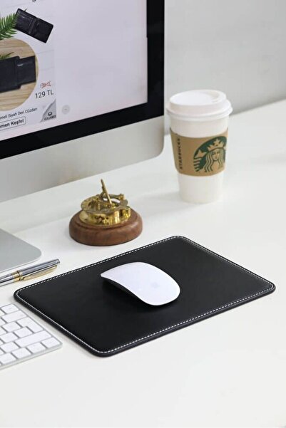 Çıkrık Guard Stitching Detailed Black Leather Mouse Pad 26 X 20 cm