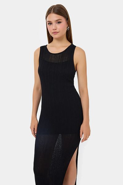 Hiccup Sleeveless Knitted Print Midi Dress with Slit Detail