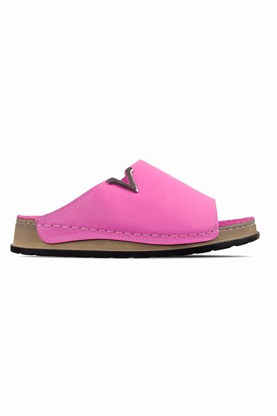 Lal Shoes & Bags Papuci de damă din piele naturală Pink Size cu cataramă în V