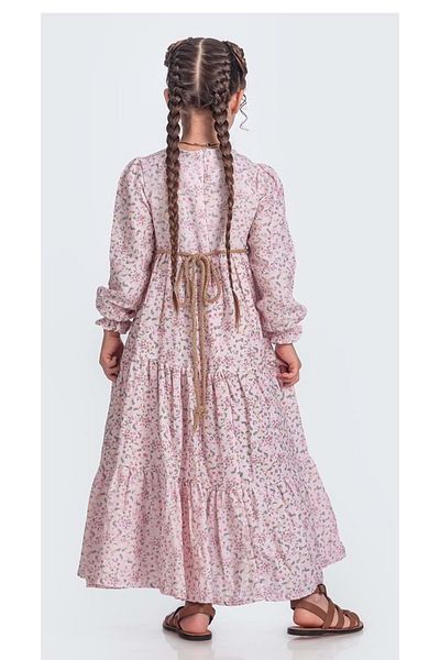 Mnk Baby&Kids Rochie pentru fetiță musulmană din țesătură de muselină roz deschis - mânecă lungă M00705