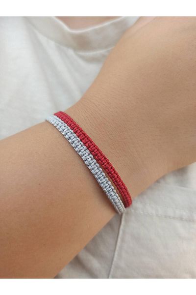 TREND Grey and Burgundy Macrame Bracelet - Adjustable Handmade, Unisex Gift Bracelet