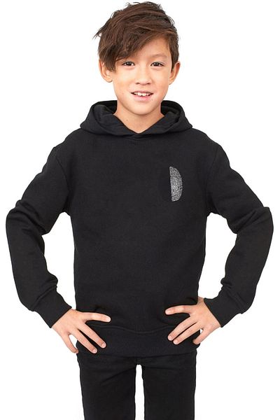 Tshirthane Детски суичър с качулка в черно и бяло с пръстов отпечатък - 3ip