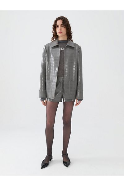 Nocturne Shirt Collar Faux Leather Jacket