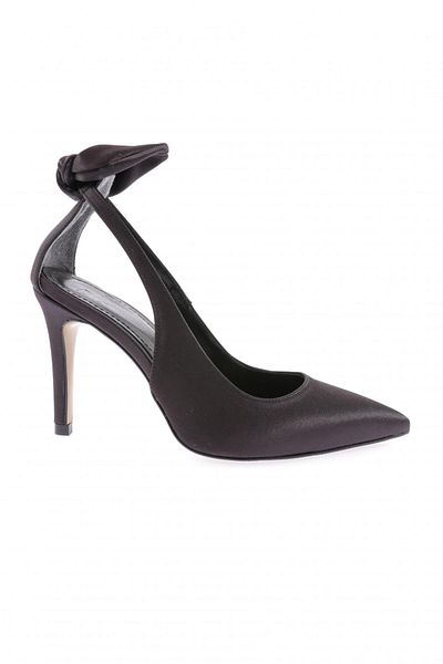 DGN Black Satin - Women's Ankle Strap Thin Heeled Shoes