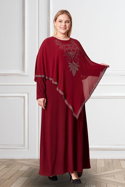 Ferace Women's Plus Size Sandy Fabric Evening Dress with Cape