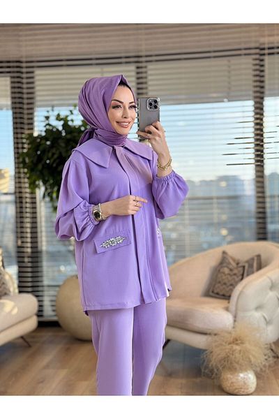 ALANURMODA 22650 Pocket Cover Stone Embroidered Suit