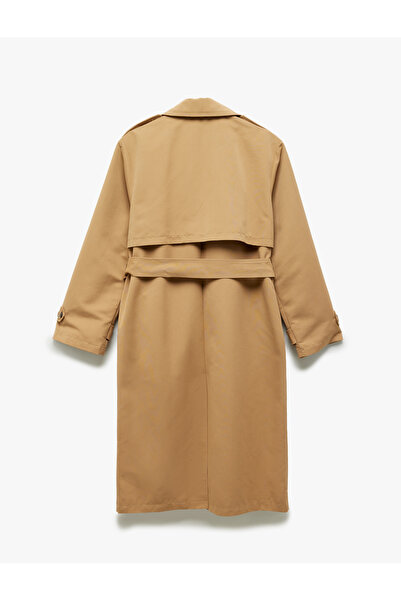 Koton Kruvaze Yaka Uzun Kollu Düğmeli Kemerli Astarlı Trençkot