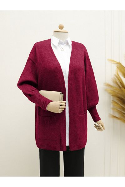 Modamorfo Yumoş Double Pocket Knitwear Cardigan - Claret Red