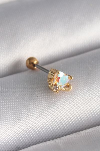 robotrend 316L Steel Gold Color Zircon Stone Heart Tragus Piercing |   Hypoallergenic and Stylish