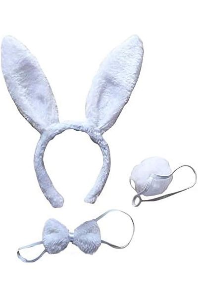 Mu Art Rabbit Costume Set Crown Bow Tie Tail White Color