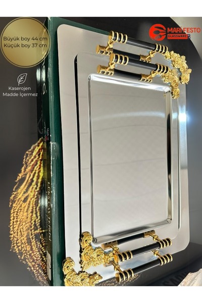Marifesto 2'li Gold ikramlık Sunumluk Çay Ve Servis Tepsisi