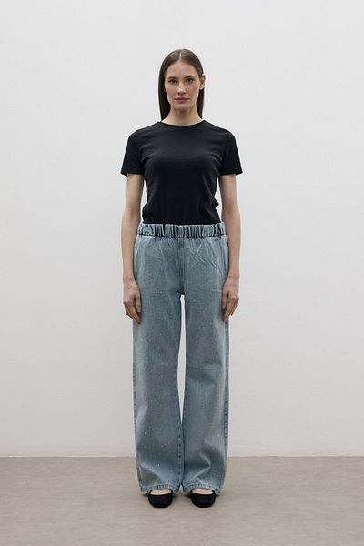 mervis Pantaloni din denim cu talie elastică brodate cu piatră