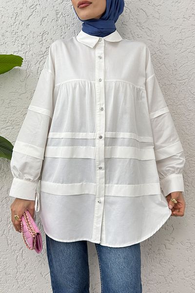 Salih Çelebi Open Layer Tunic - 2250 White Double Layer