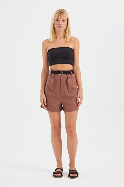 Hiccup Pamuklu Yüksek Bel Cep Detaylı Şortlar