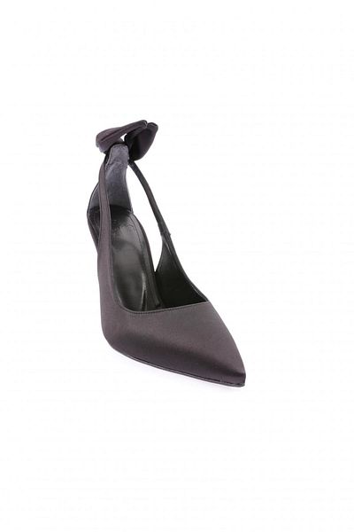DGN Black Satin - Women's Ankle Strap Thin Heeled Shoes