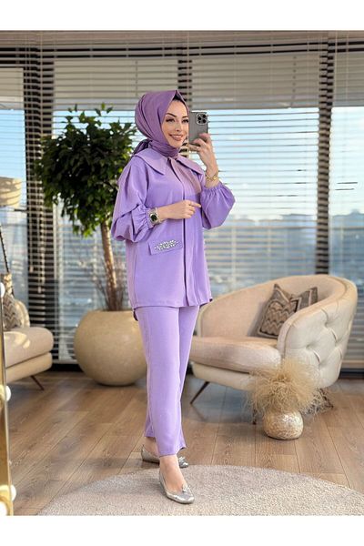 ALANURMODA 22650 Pocket Cover Stone Embroidered Suit
